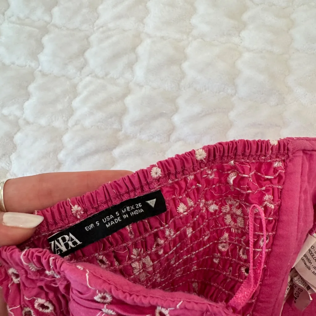ZARA pink embroidered eyelet corset top - Image 5