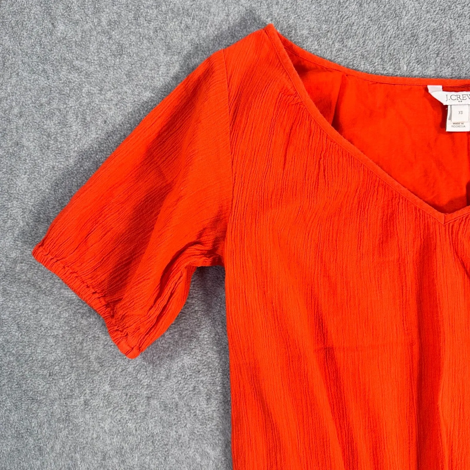 J.Crew Orange Gauze Dress Women's XSmall V-Neck Short Sleeve Gathered Waist - Image 2