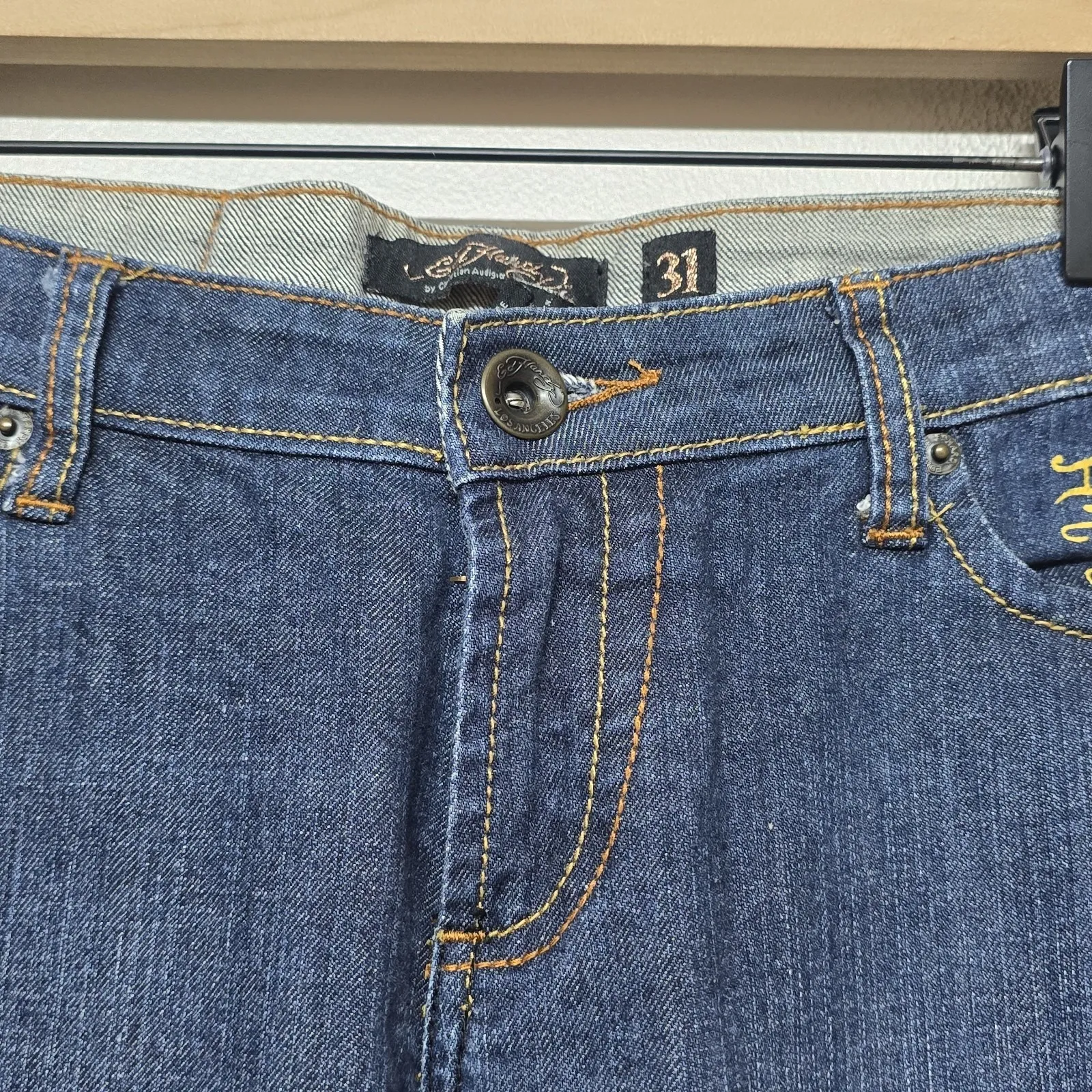 ED HARDY Super Low Rise Boot Cut Name Booty Y2K Vintage Jeans Sz 31 - Image 4