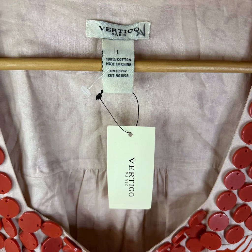 NWT Vertigo Paris Size Large Shift Dress with Floral Abstract Pattern‎ Beaded - Image 2