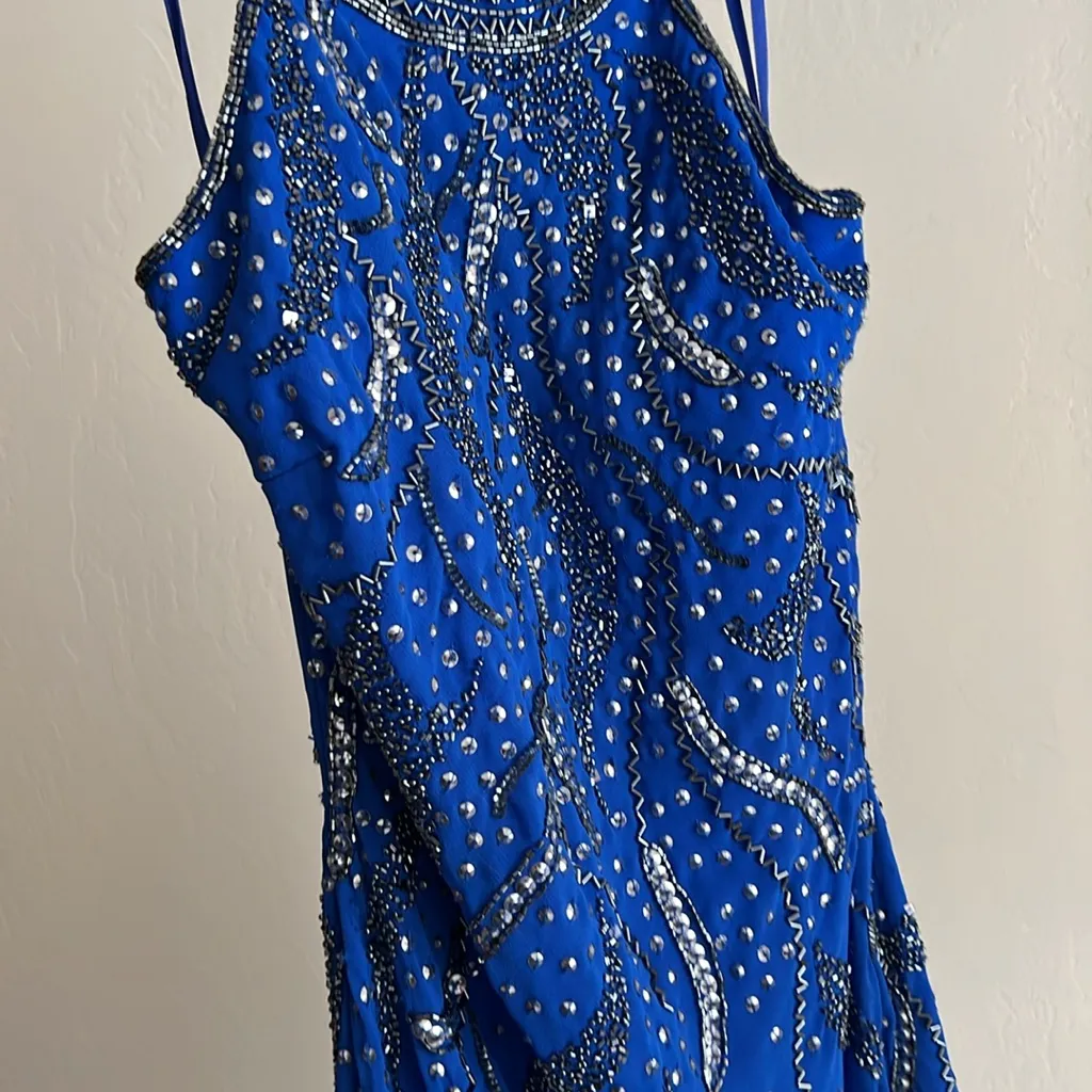 Adrianna Papell Blue Beaded Gown Prom Evening - Image 5