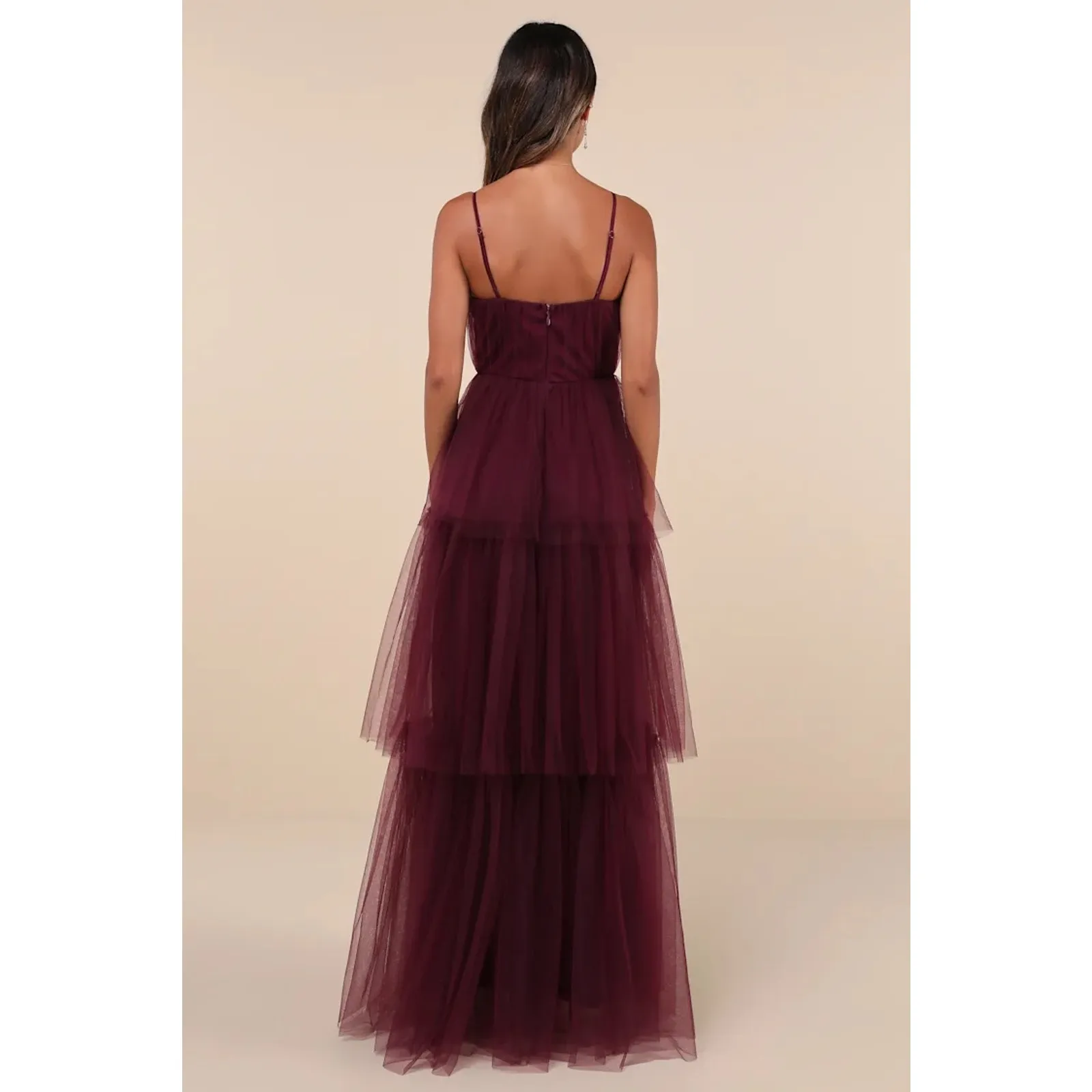 NWOT Lulus Unforgettable Poise Plum Purple Tulle Bustier Tiered Maxi Dress Sz L - Image 3