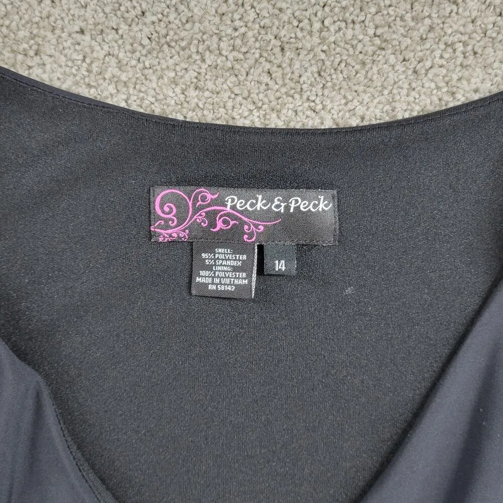 Peck & Peck Dress Women 14 Black Green Floral Cap Sleeve Bodycon Formal Career - Image 10