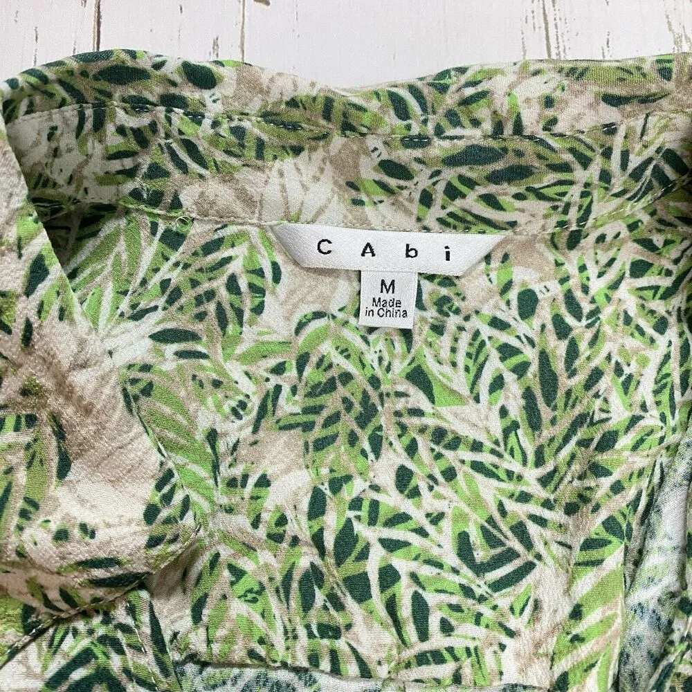 CAbi Leaf Print Faux Wrap Dress Womens Medium V-neck Collared Botanical Tropical - Image 8