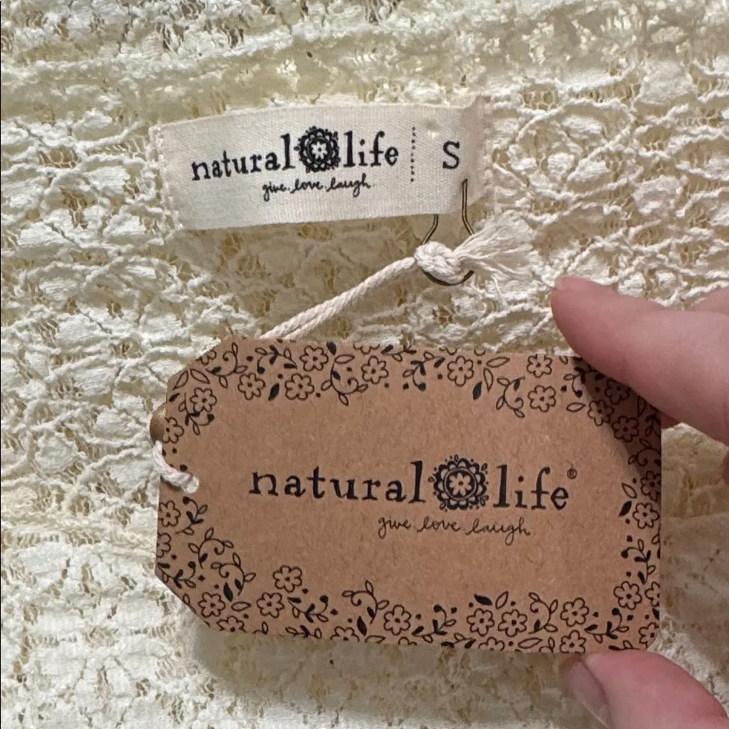 NATURAL LIFE Long Sleeve Floral Lace Layering Crochet Top size S - Image 11