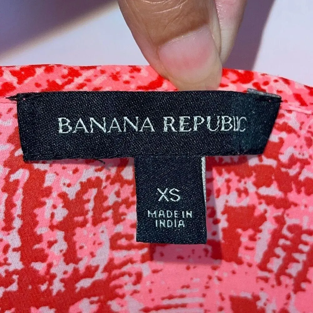 Banana Republic Womens Aubrey Long Sleeve Abstract Pullover Tunic Blouse Red Pin - Image 6