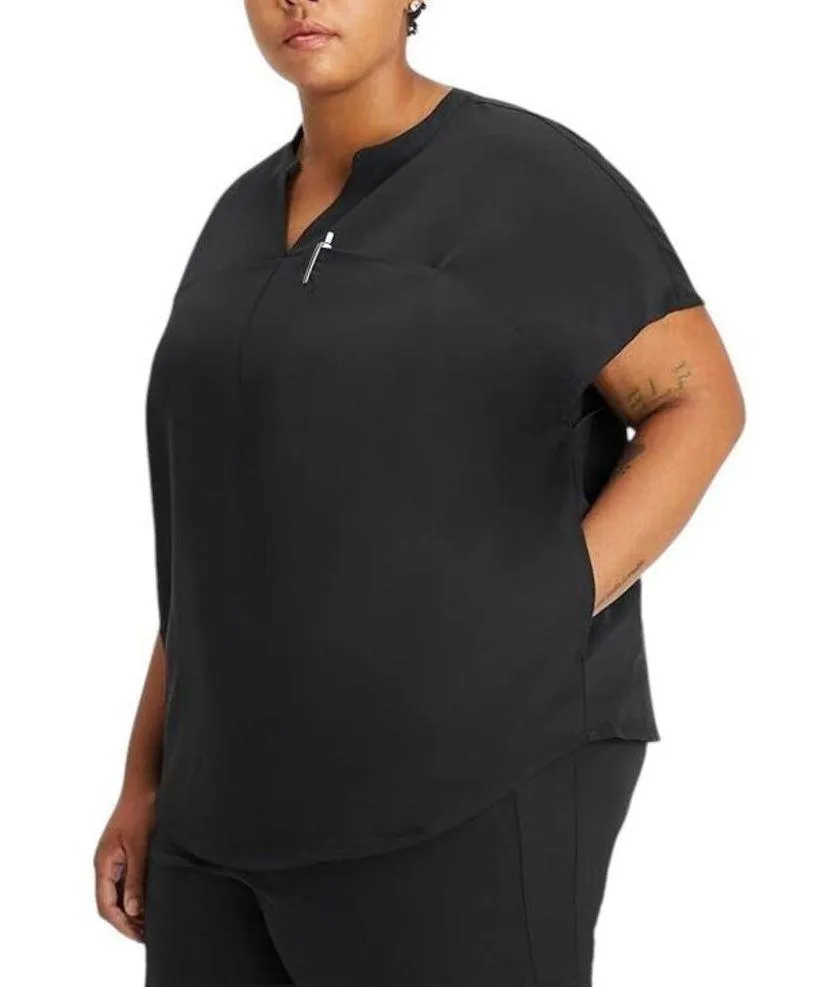 Fabletics  XL Scrub Top Evolve 3 Pocket Black Solid Oversized Wrinkle Resist 1460 - Image 2