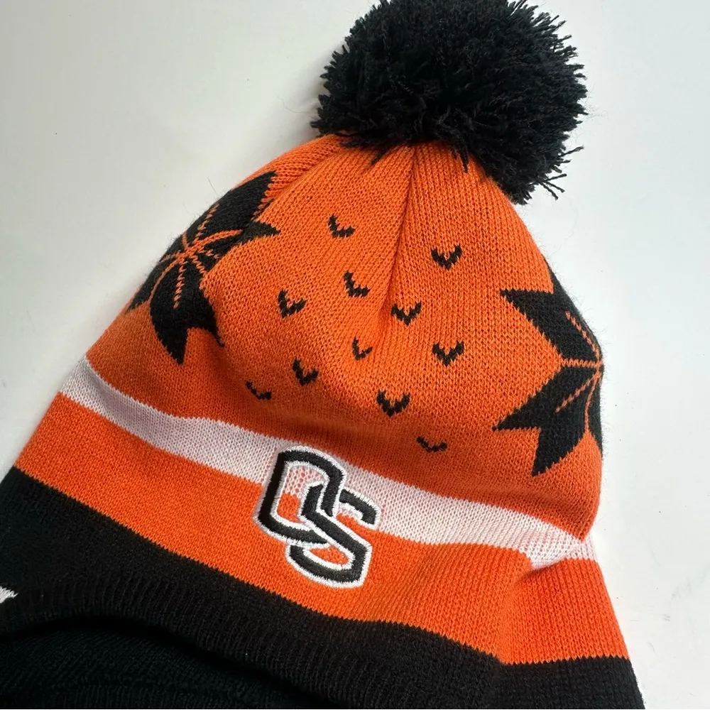Oregon State Beavers OSU Beanie KNIT HAT CAP Fair Isle Unisex Ear Flaps Pom Pom - Image 2