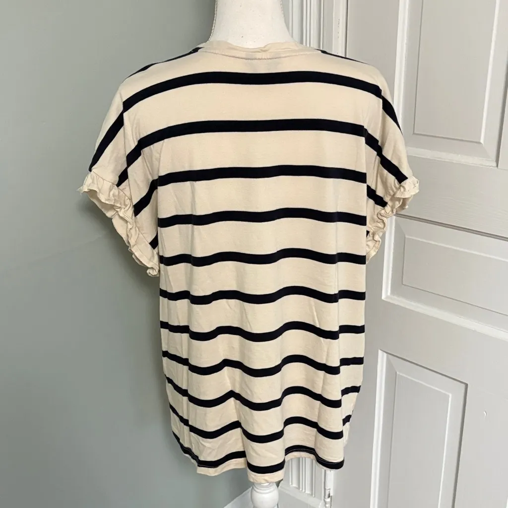 Joules Striped Blue Cream Women's Top Ruffle Short Sleeve Size 16 - Image 3