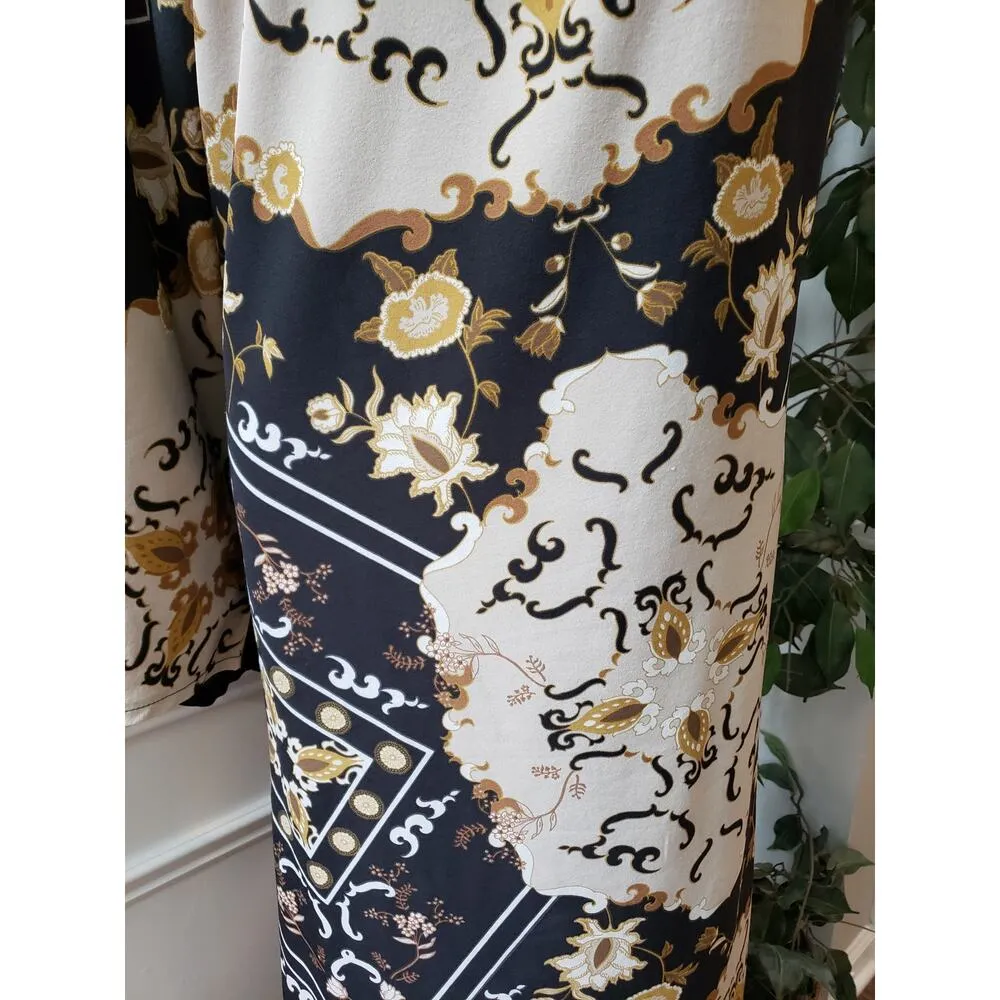 Moosta Midi Dress Women Size 2X Black Beige Baroque Print Long Sleeve Boho - Image 8