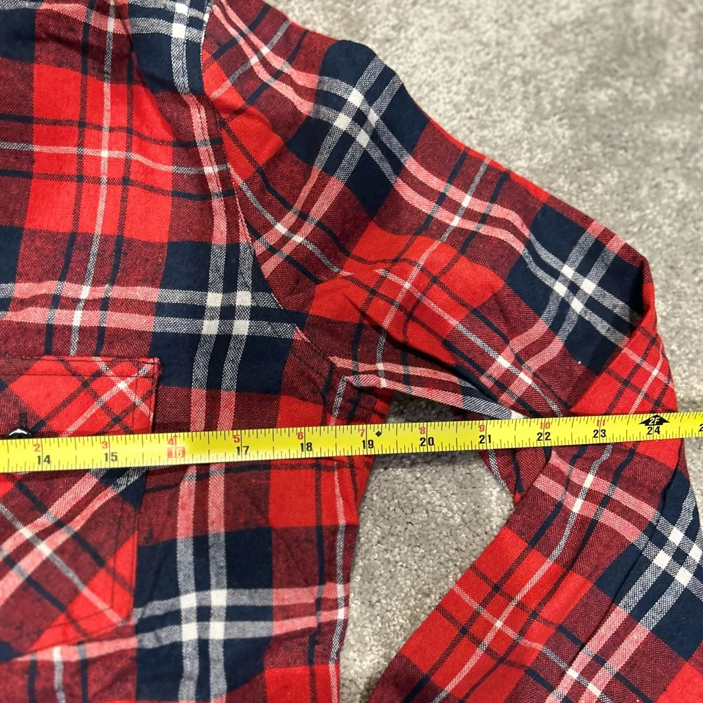 Love Tree Happens Red Plaid Hooded Button Down Shirt Jacket Size Large - Image 7