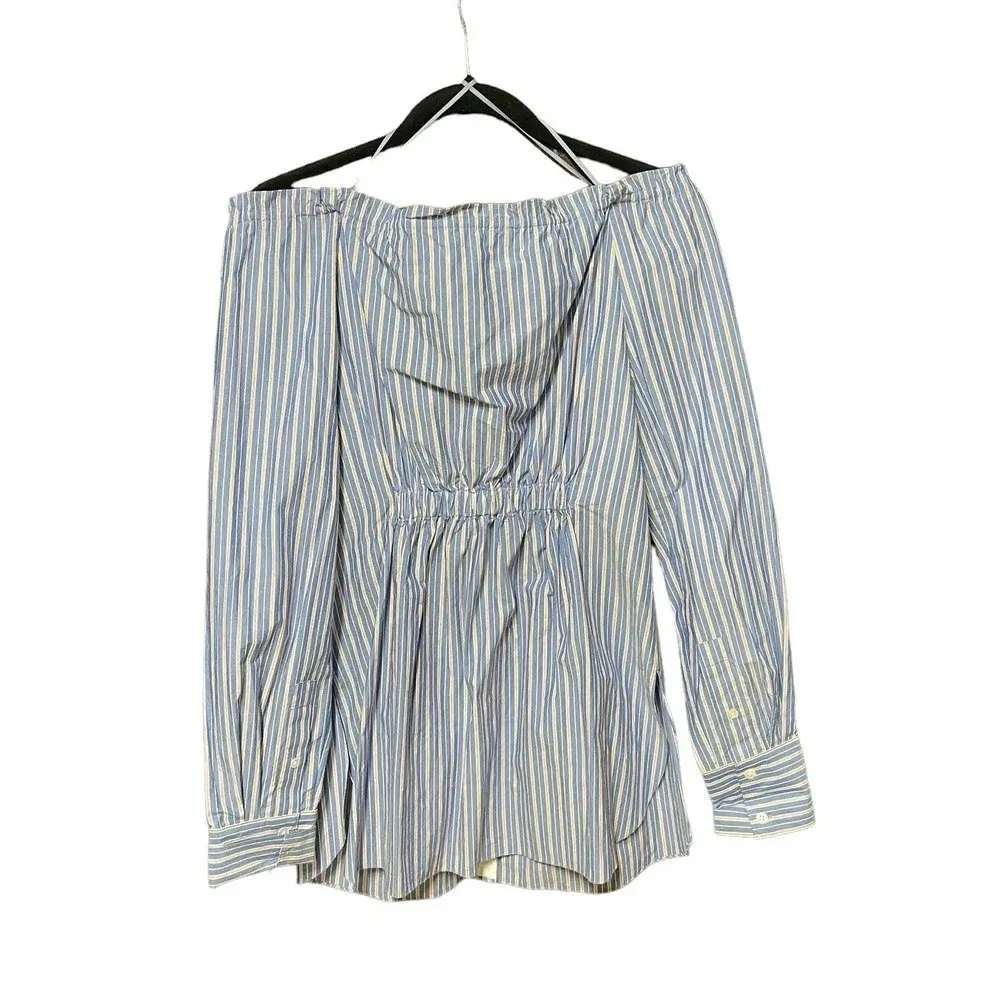 Tibi Striped Garcon Poplin Off Shoulder Top Blue‎ & Red Size 2 - Image 8
