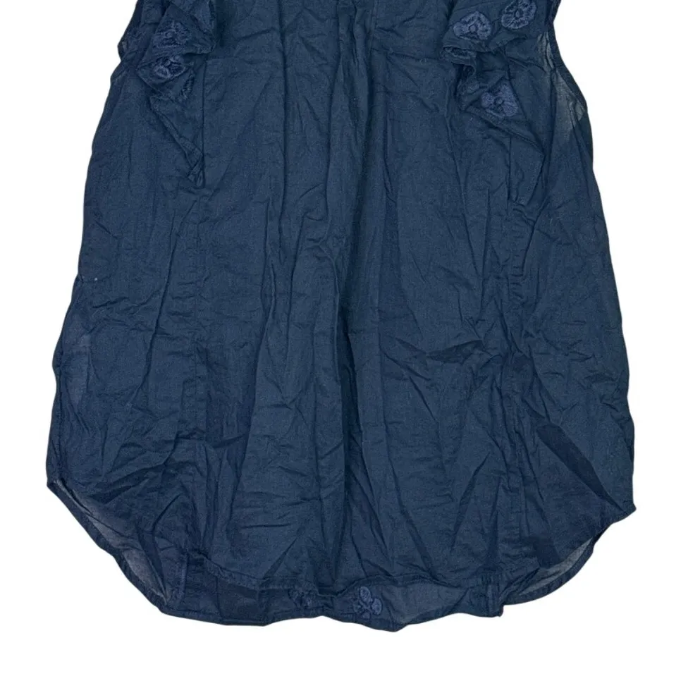 J. Crew Ruffled Neck Floral Embroidered Detail Sleeveless Blouse L Navy Blue - Image 6