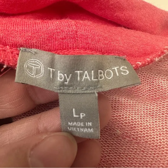 T by Talbots Sweater Womens Large P Salmon Pink 3/4 Sleeve‎ Cowl Neck Pullover - Image 7