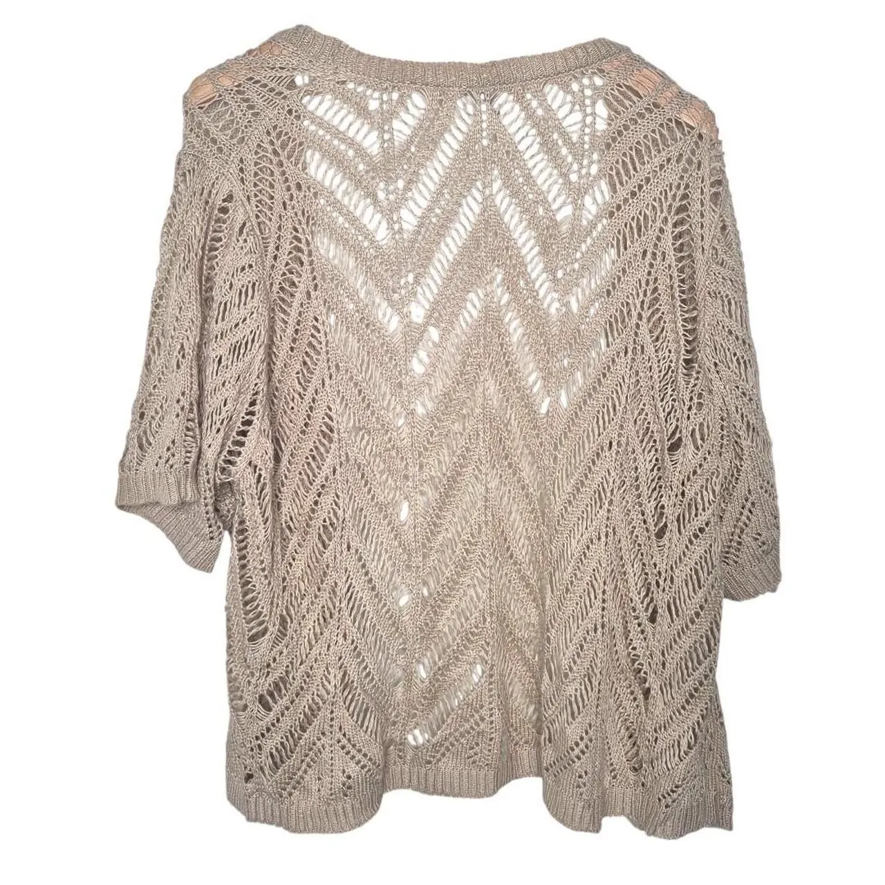 Roz & Ali Tan Open Front Crocet Knit Cardigan Plus Size 3X - Image 2