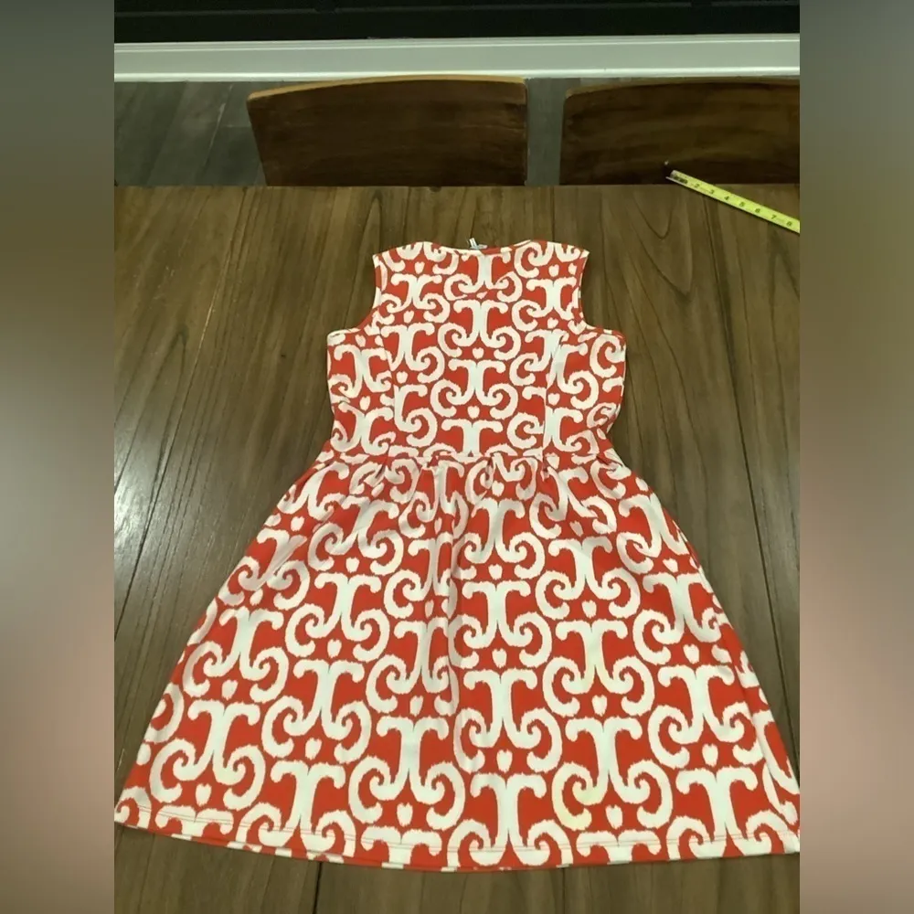 Jude Connally Mary Pat Ikat geo Print sleeveless red retro a line mini Dress S - Image 9