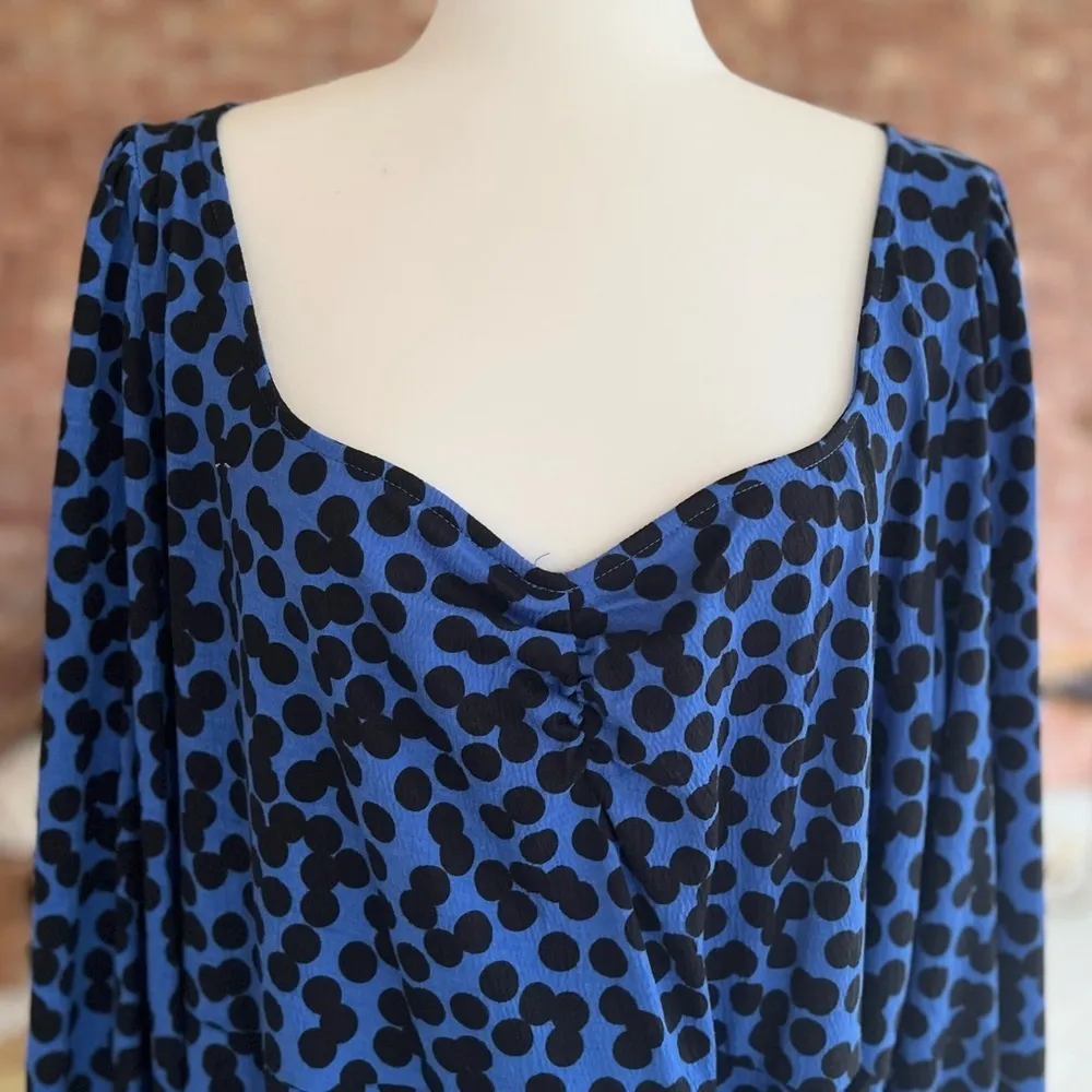 NWT Ava & Viv Dress Faux Wrap Polka Dot XXL Blue Long Sleeve Side Tie Cocktail - Image 4