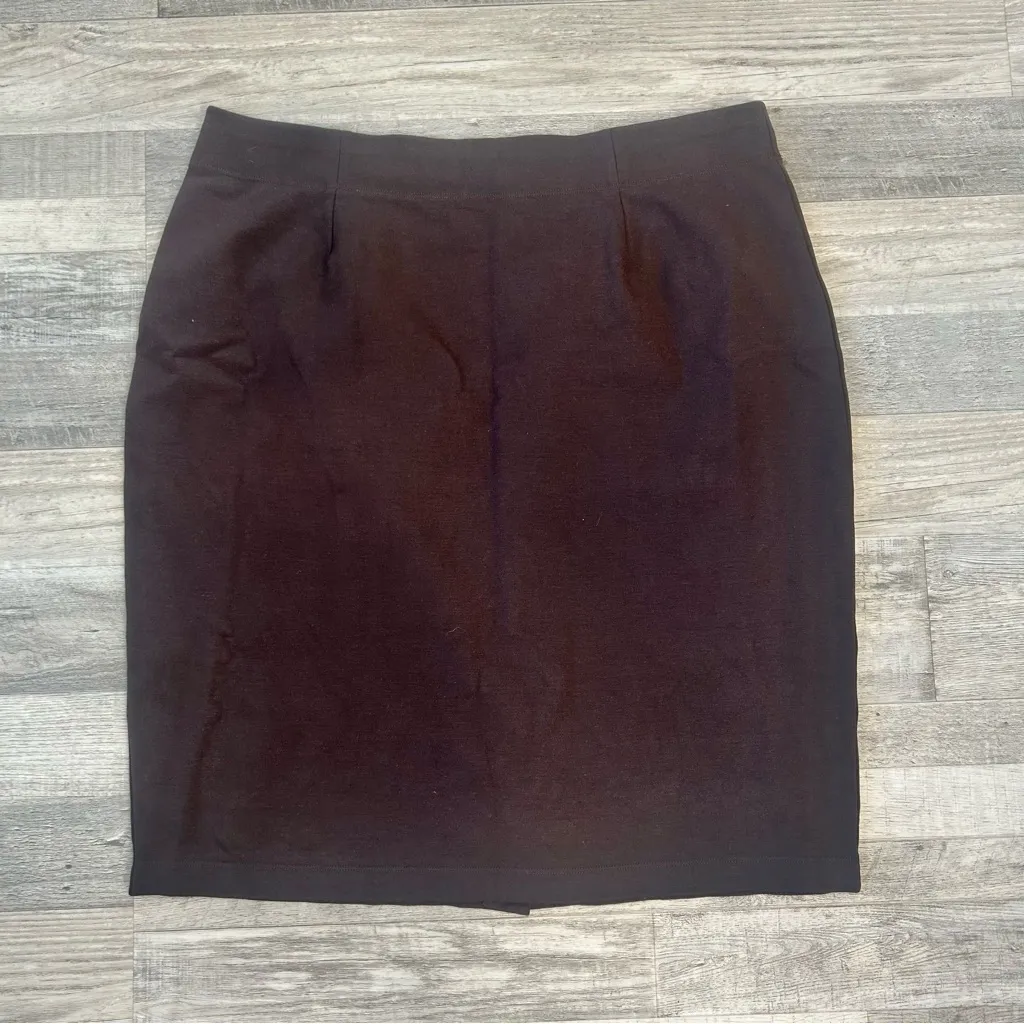 Eileen Fisher brown knit stretch knee length skirt back slit Size XL S6 - Image 2