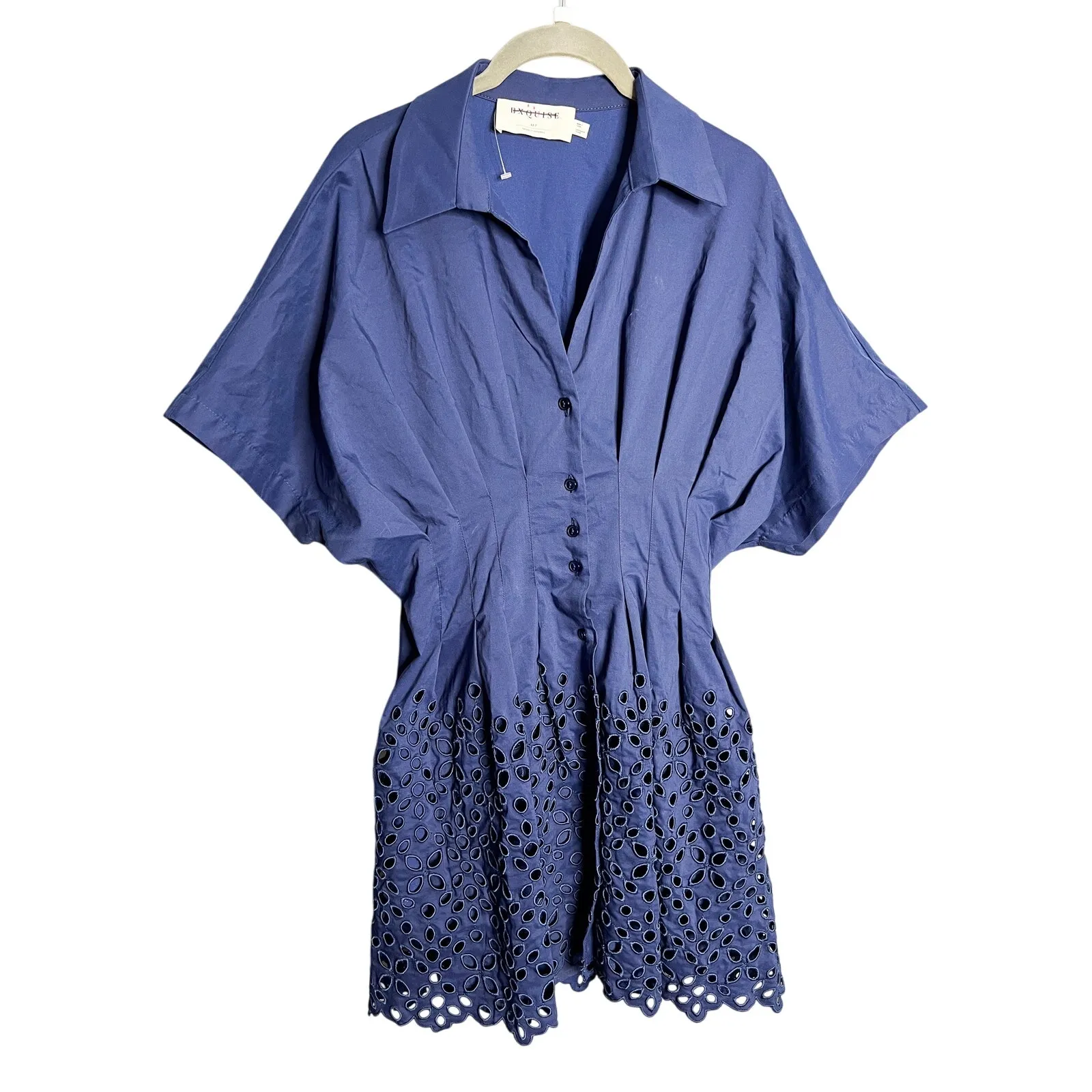 NEW Anthropologie Exquise The Tobie Button Front Pleated Shirt Dress Eyelet Mini - Image 5