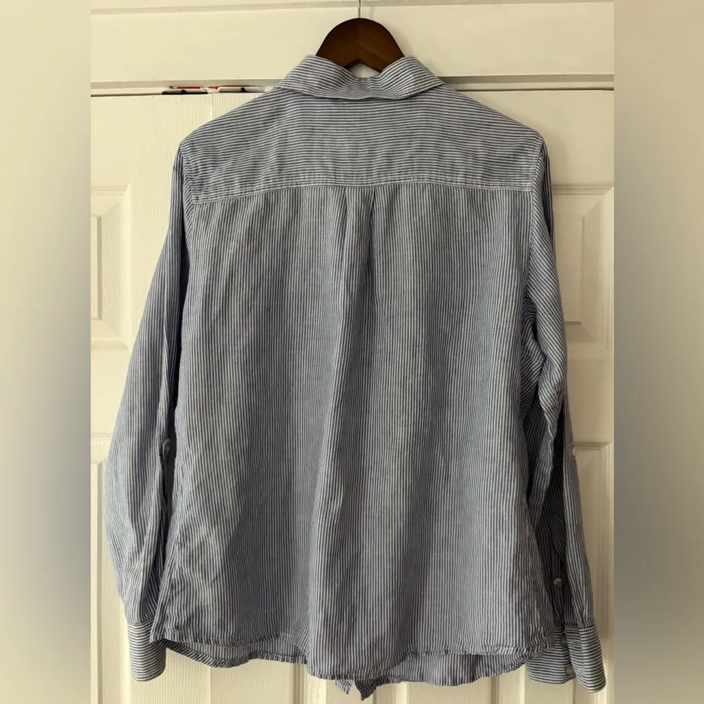 Dalia Collection Navy Pinstripe Linen Cotton Casual Shirt Size XL EUC - Image 2