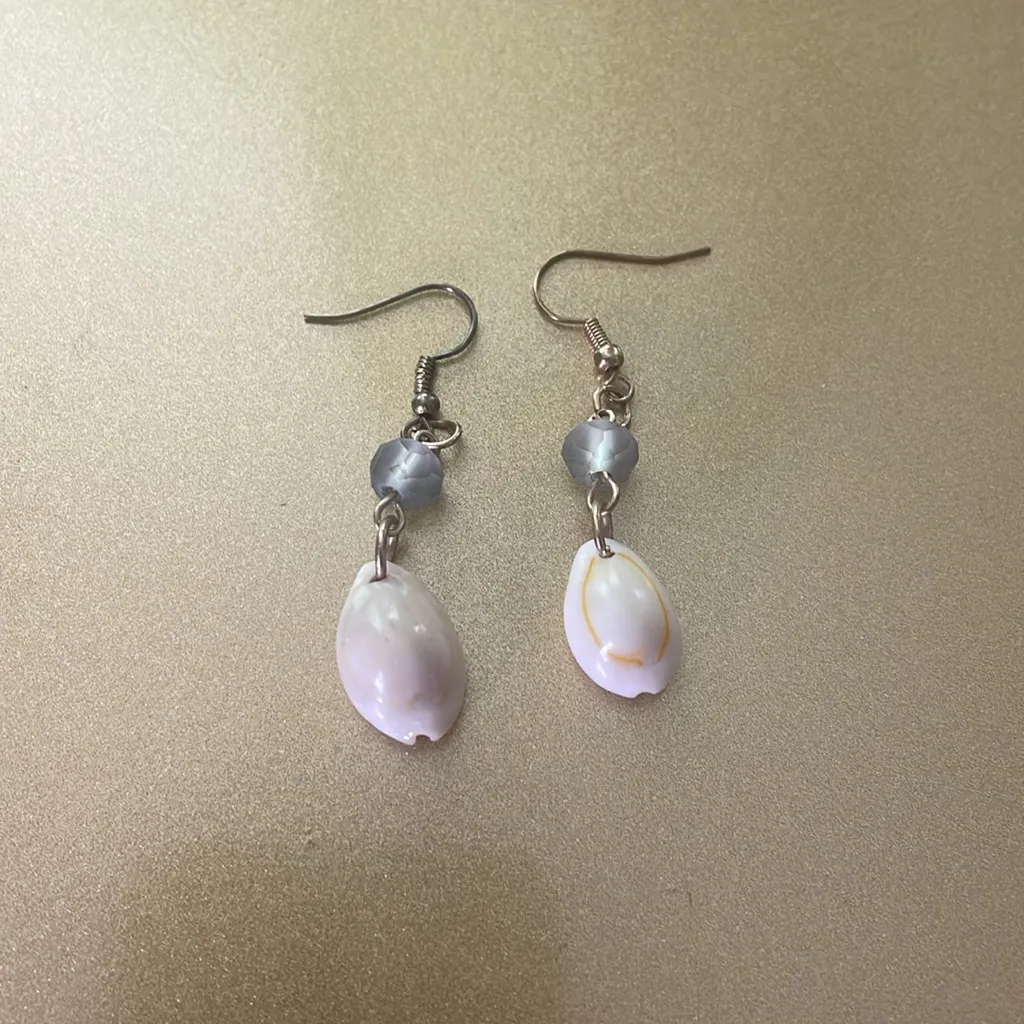 Puka Shell Dangle Drop Earrings w/ Hook Backing White - Image 4