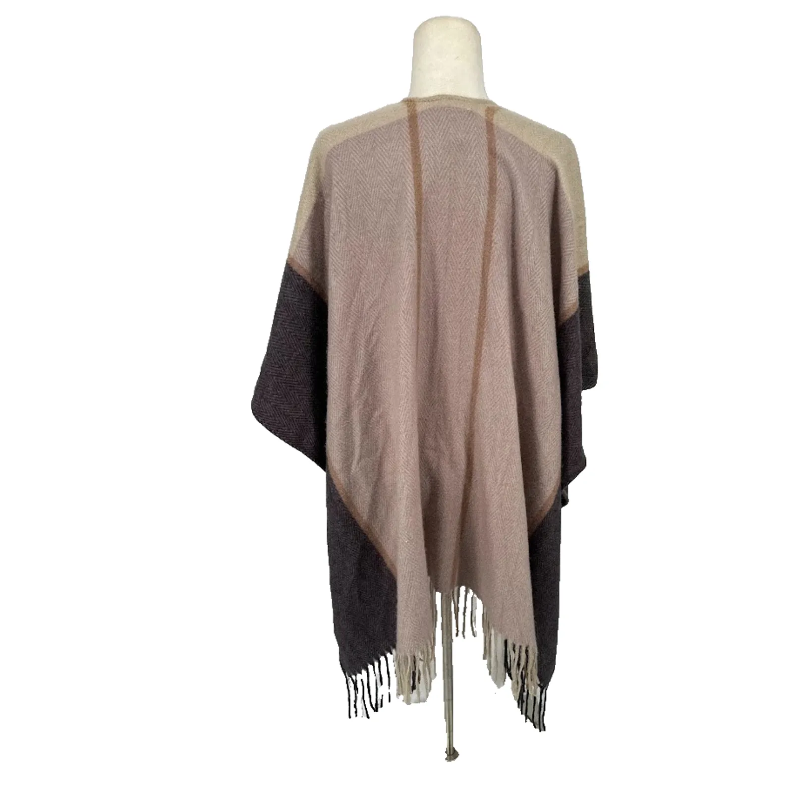 Woolrich Sweater Poncho Women's One Size Plaid Shawl Open Fringe Cardigan Top - Image 5