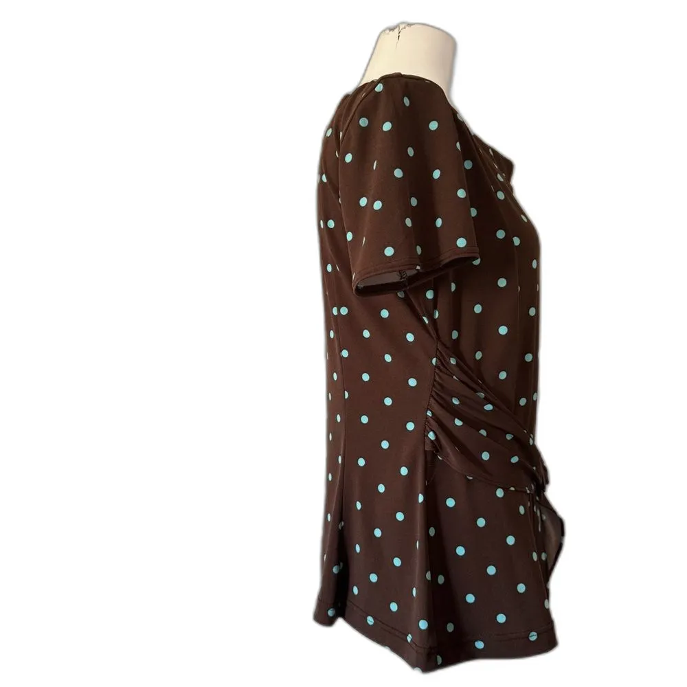 Vintage Karin Stevens Brown Polka Dot Belted Blouse L 12 - Image 6