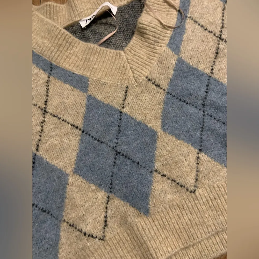 Nwot Zara crop argyle vest  S preppy holiday classic winter boho contemporary - Image 3