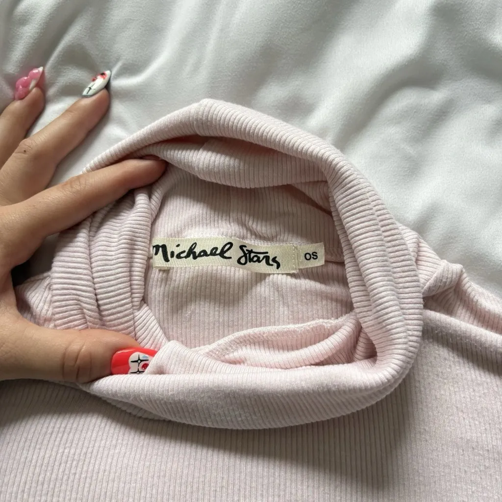 Michael Stars Los Angeles Pink Ribbed Turtleneck Long Sleeve One Size Winter - Image 4
