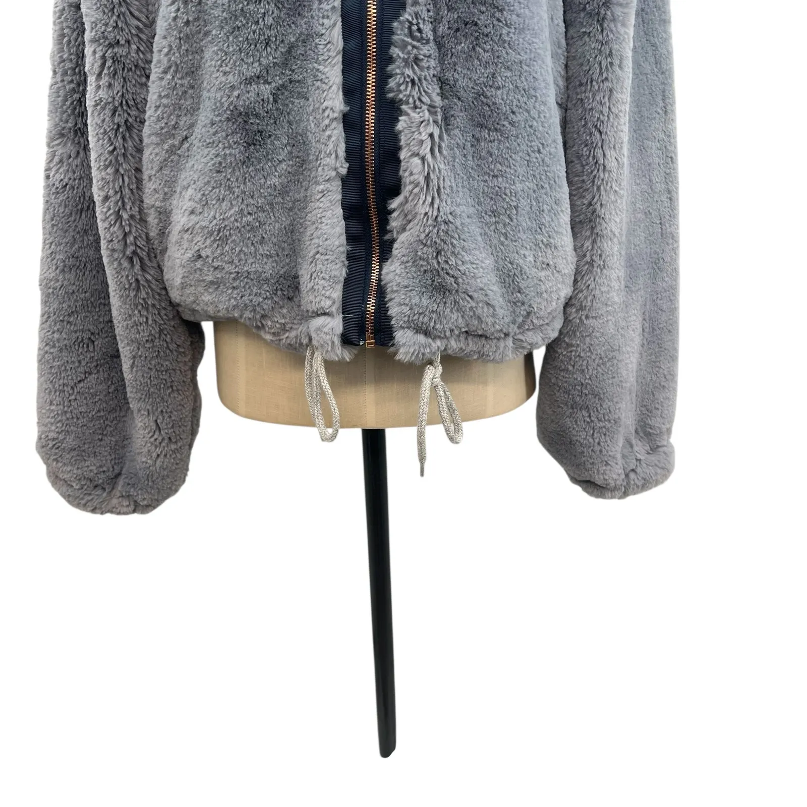 Anthropologie Elevenses Bristol Faux Fur Jacket Blue Gray Size Small - Image 5