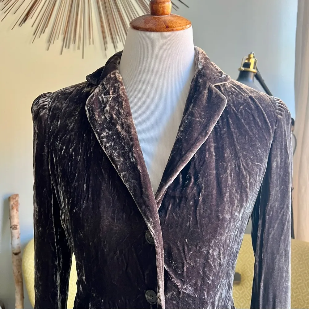 Tahari Women’s Mocha Brown Crushed Velvet Blazer Touch of Silk - Image 3