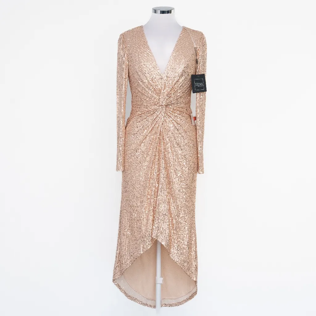 Ieena for Mac Duggal - Sequin Knotted Long Sleeve Midi Dress - Image 2