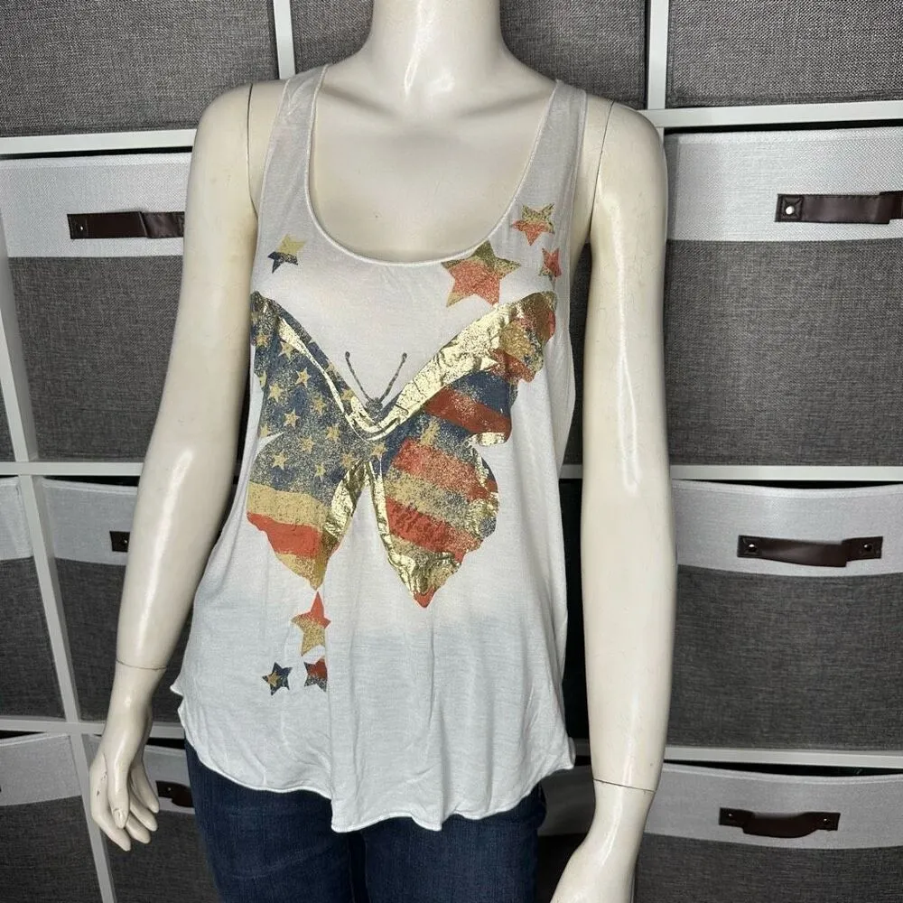 American Rag American Flag Butterfly With Metallic Gold Details Tank Size XL - Image 8