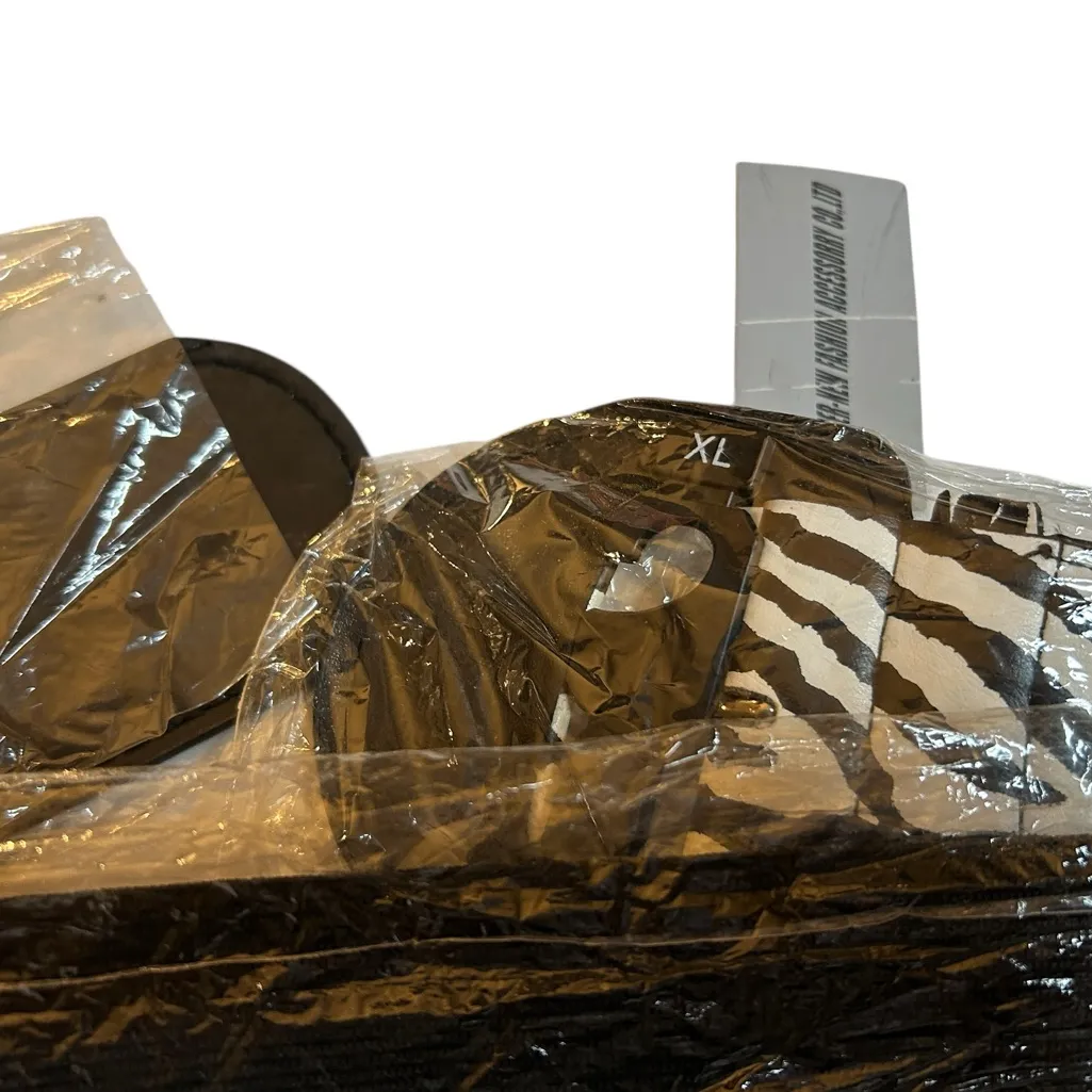 NIB Zebra Print Waist Belt XL 42” Circle Buckle Animal Print Statement Accessory Black - Image 5