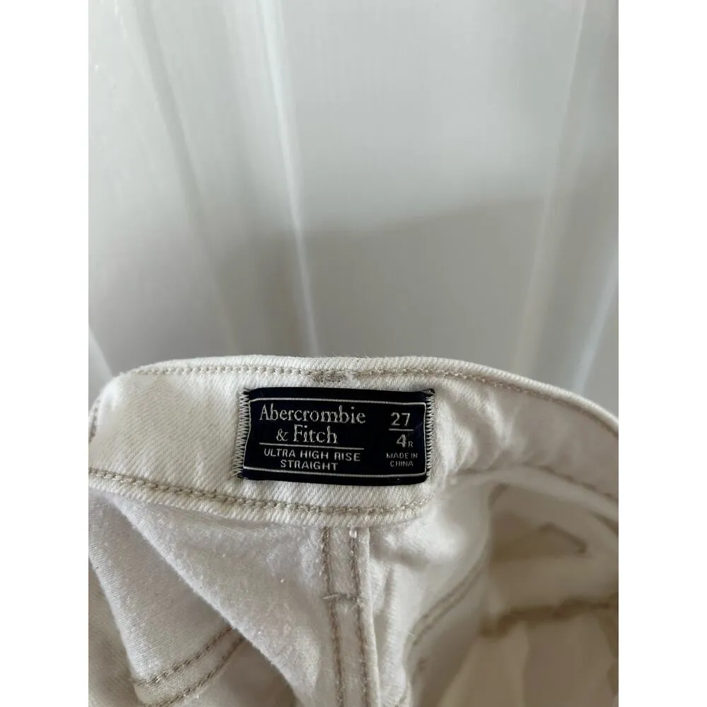 Abercrombie & Fitch White Stone Wash Button Fly Ultra High Rise Straight - Image 5