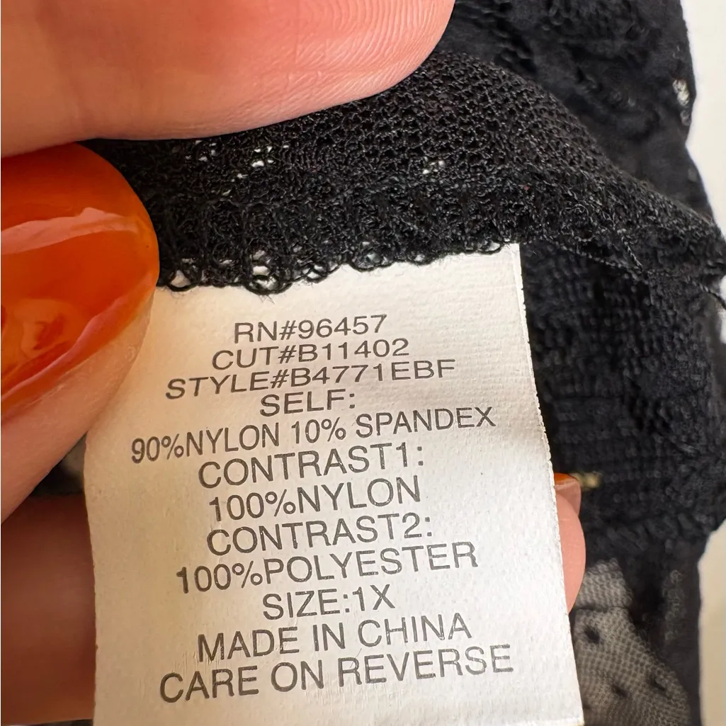 Black Sheer Lace Floral Overlay Top Gothic Romantic Plus Size 1X - Image 4