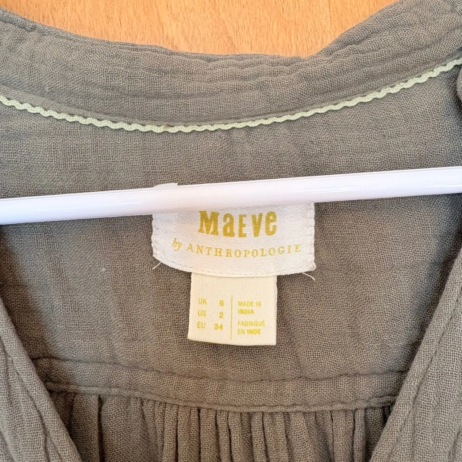 Maeve by Anthropologie Olive Green Gauze Ruffle Tunic Dress Shirt Size 2 - Image 3