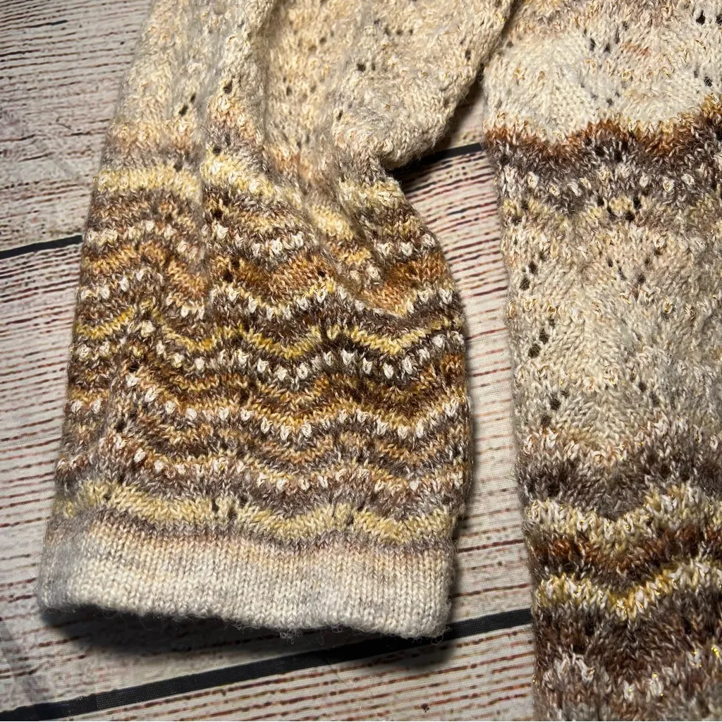 Alfred Dunner Knit Cardigan Womens‎ 2X Brown Metallic Stripe Open Front Bohemian - Image 5