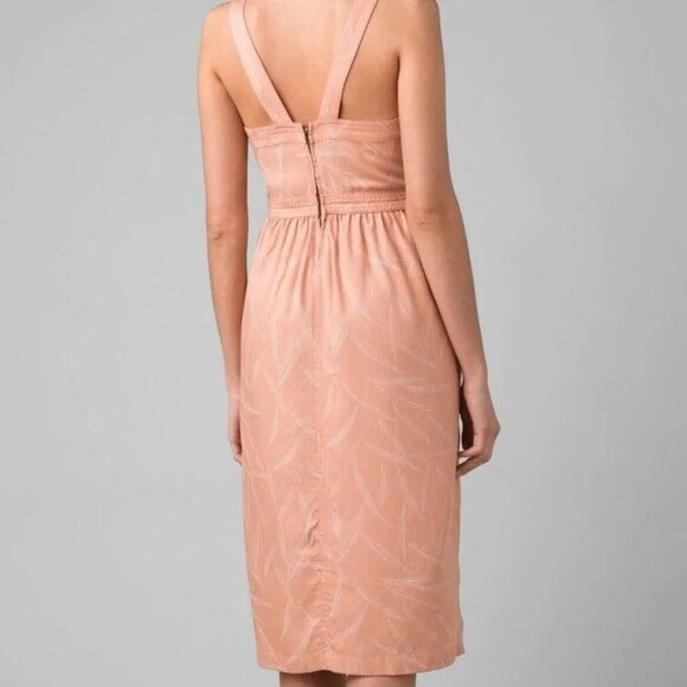 New Womens NWT PrAna M Sun Drifter Dress Peach Apple Blossom Leaves Pockets Zip - Image 2