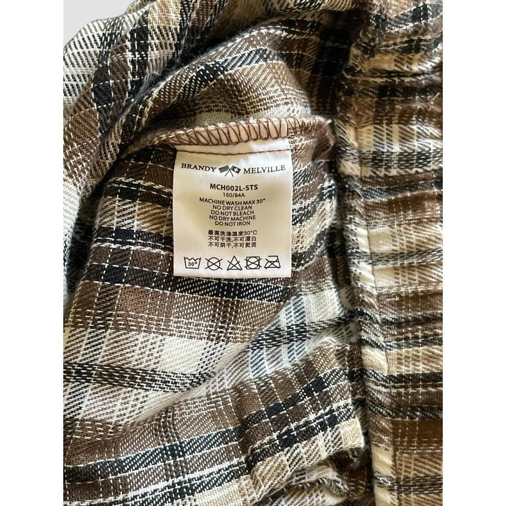 Women’s Brandy Melville Catherine Brown Plaid Pants Pockets One Size Relaxed - Image 6