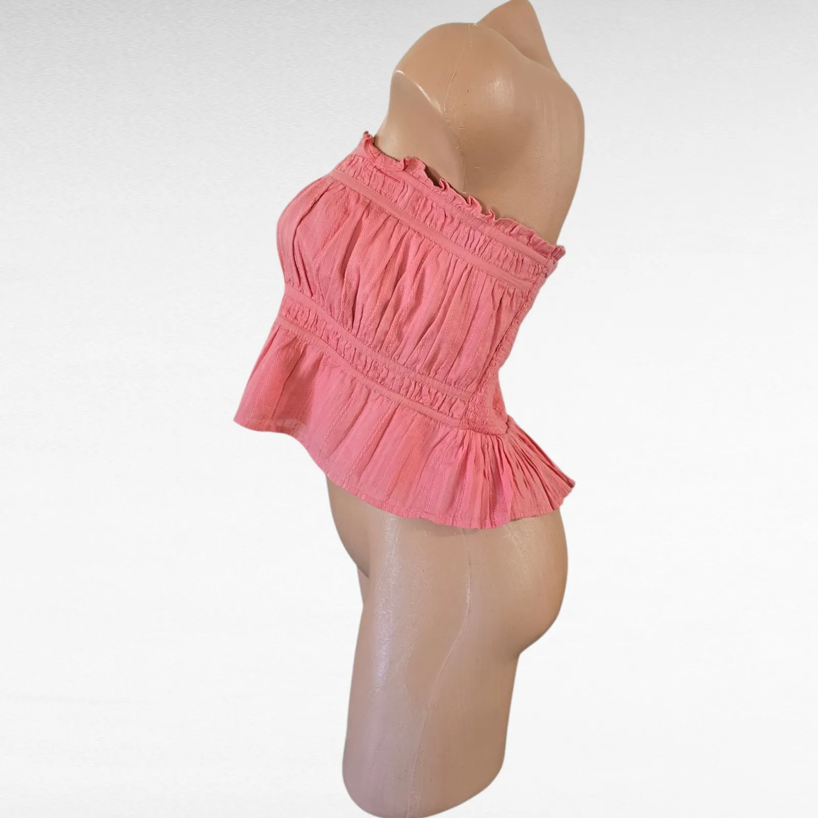 American Eagle Women's Pink Peplum Tube Top Button Front Size Large - Image 3