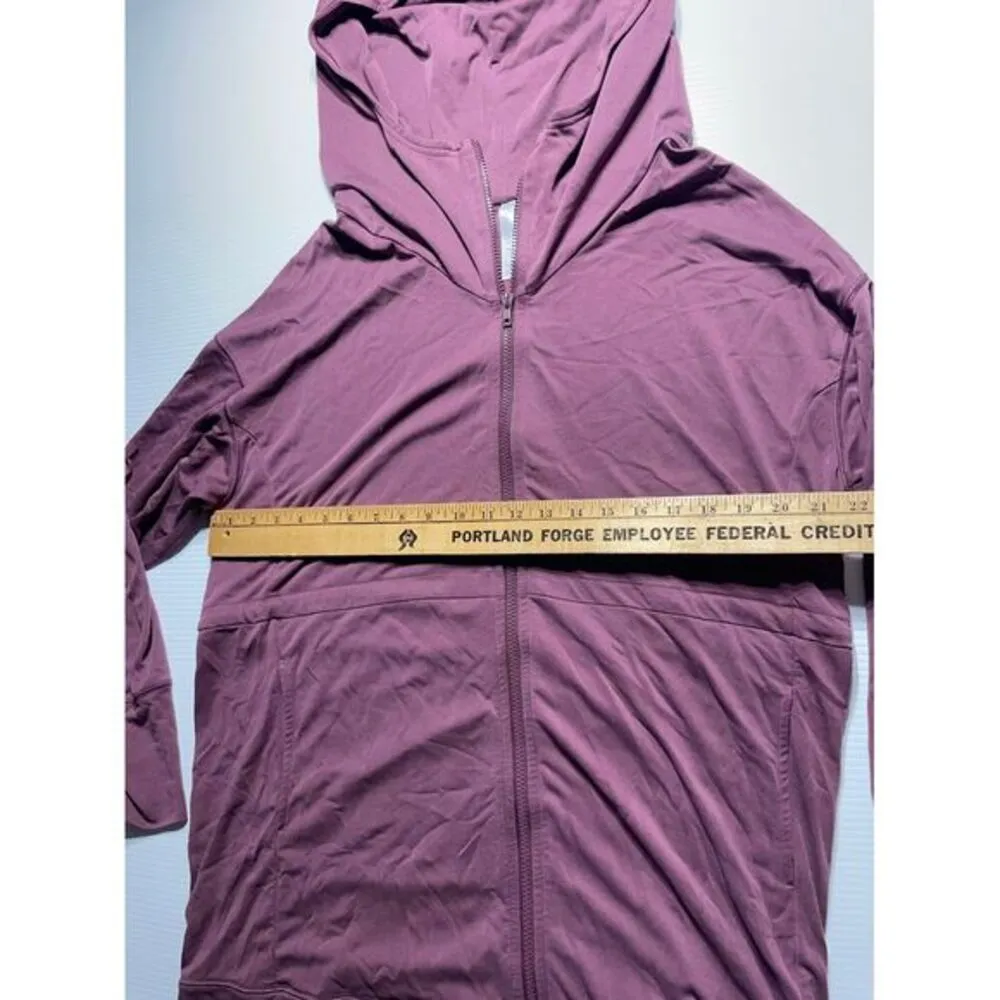 Athleta  Mauve Lightweight Hooded Athletic M Jacket FullZip Workout Running Layer - Image 3