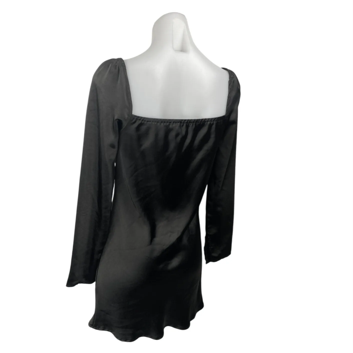 Princess Polly Black Silk Satin Long Sleeve Cowl Neck Mini Slip Dress Size 4 - Image 3