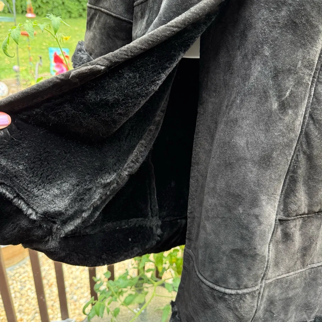 J. Percy for Marvin Richards Vintage Faux Fur Black Suede Long Coat Women Medium - Image 4