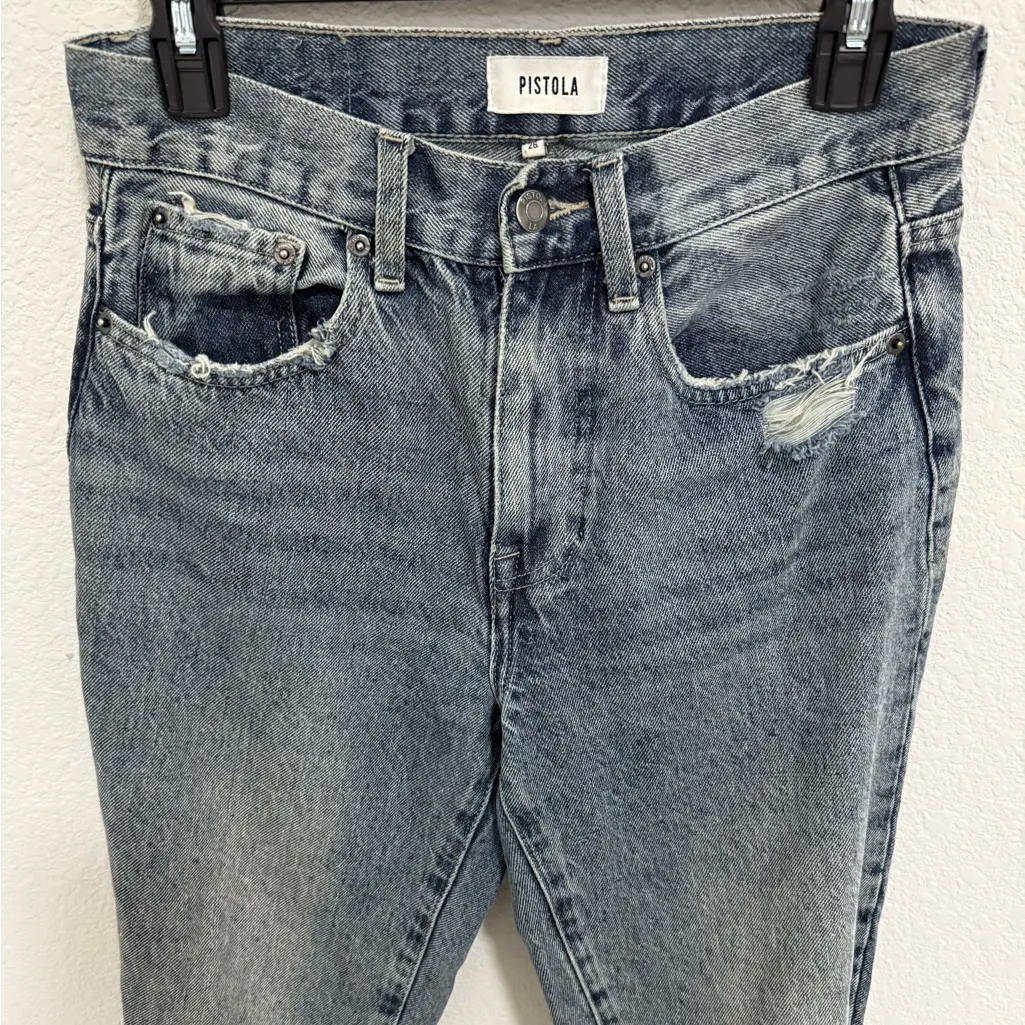 PISTOLA Presley Ripped High Waist Ankle Straight Leg Boyfriend Jeans Size 26 - Image 4
