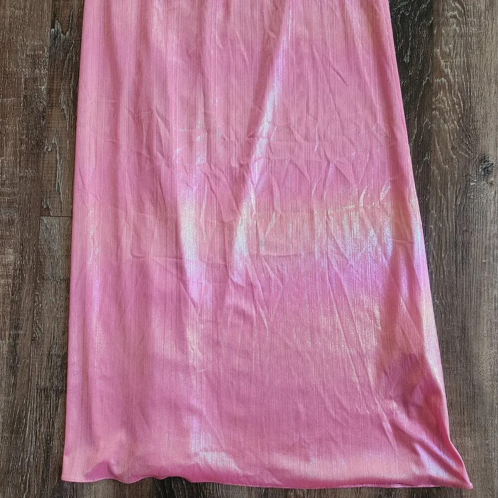Retrofete Yesi Dress Flamingo Pink Size XXS NWT Metallic Maxi Spaghetti Straps - Image 10