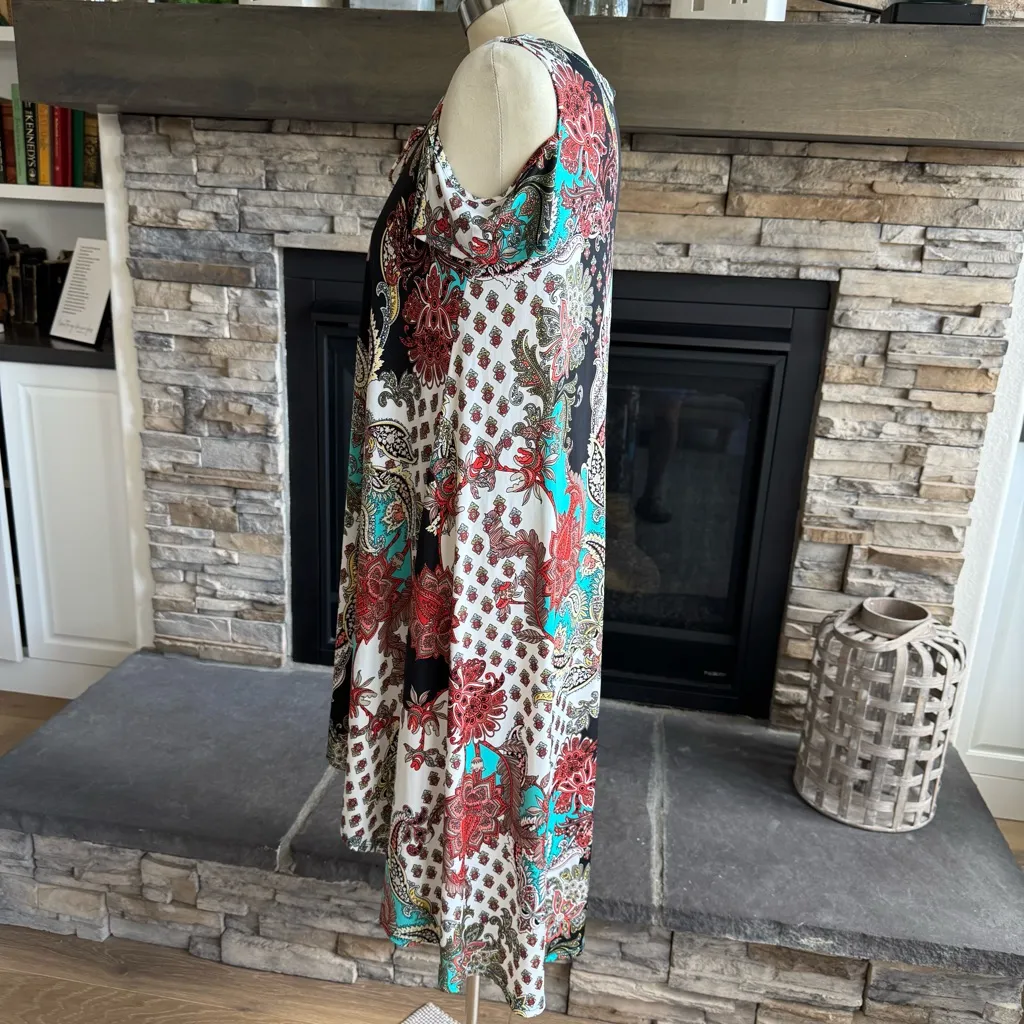 Bloom Asymmetrical Red and Black Mini Dress Size L - Image 8