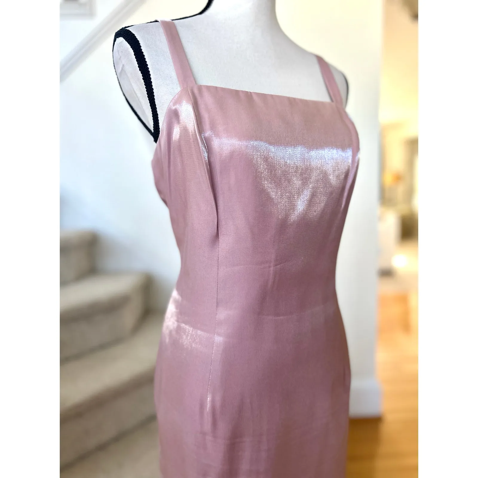 Vintage Y2K Alex Evenings Pink Mauve Iridescent Midi Sheath Gown Sleeveless - Image 2