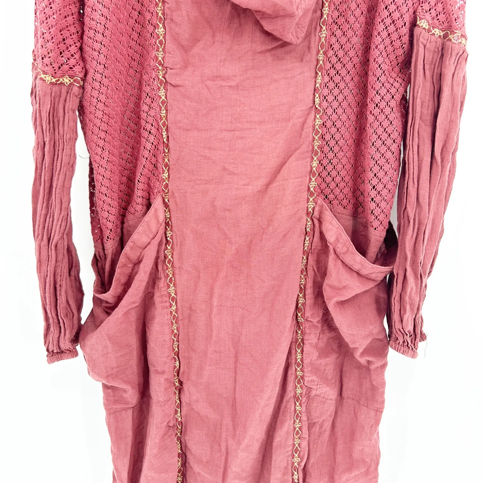 Free People Womens Boho Gauzy Most Loveliest Hoodie Dress Crochet Sleeve Size M - Image 12