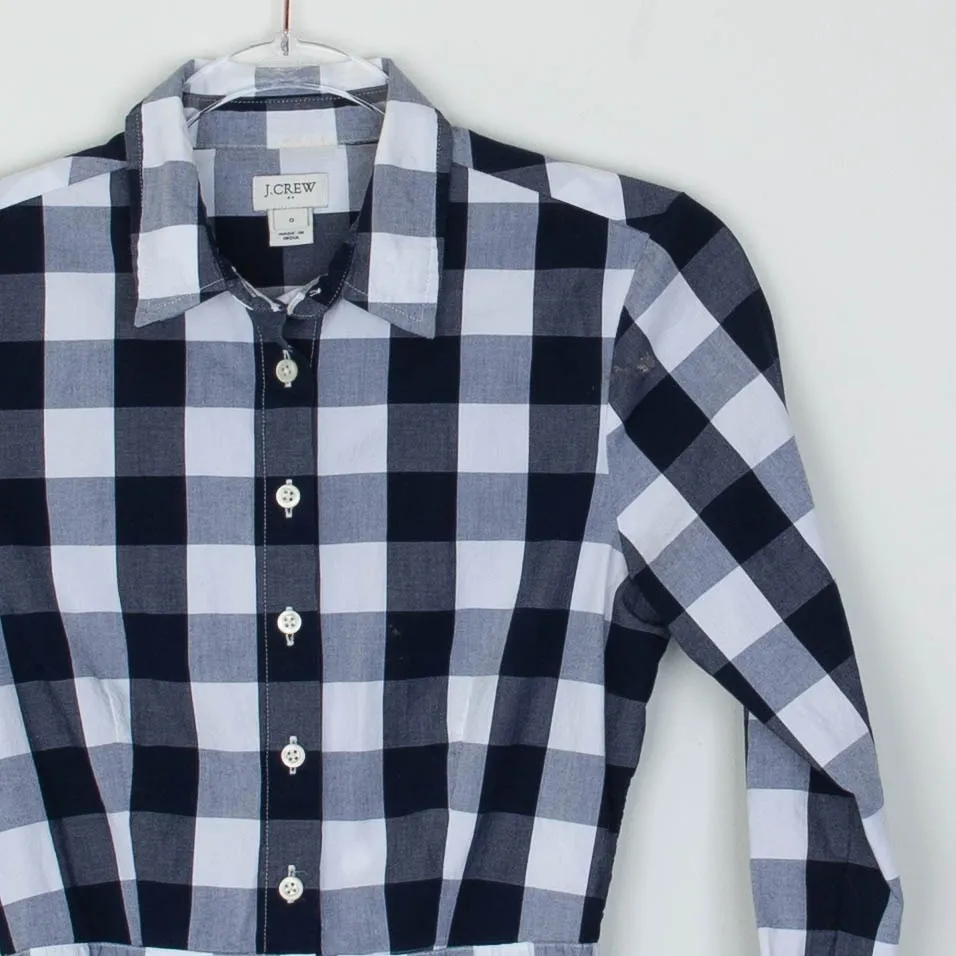 J. Crew Womens Gingham Tie Waist Button Poplin Shirt Dress Size 0 Blue White - Image 2